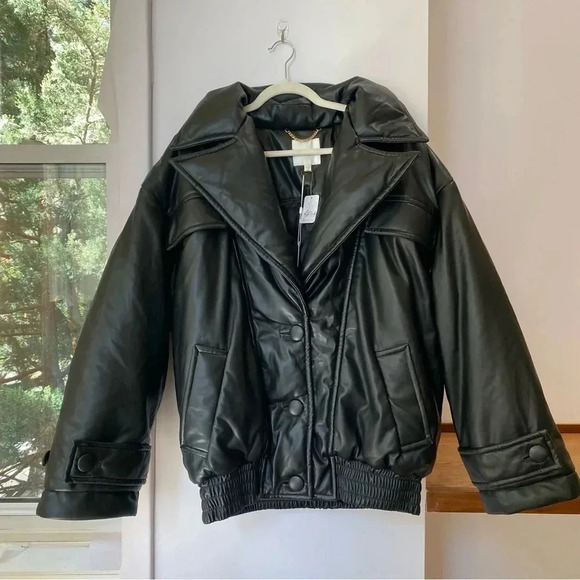 NWT Free People Ronny Kobo Camile Jacket Black Oversized Bomber Faux Leather - Picture 15 of 17